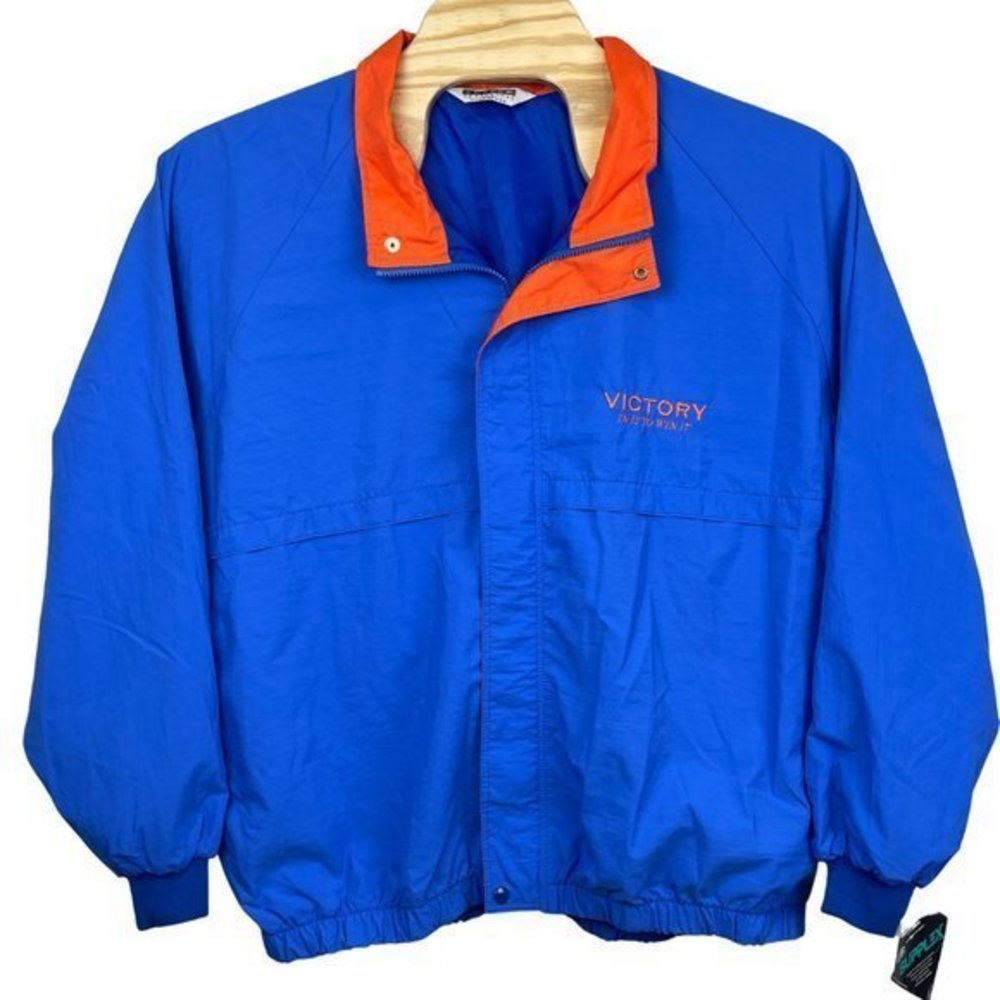 Turfer Sportswear Windbreaker‎ Zip Jacket Blue Orange Mens 2XL "Victory". NWT.